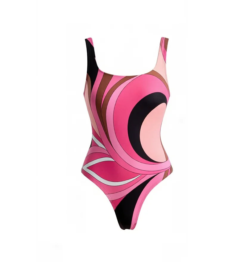 Vintage Print Long Sleeve Swimsuit Set