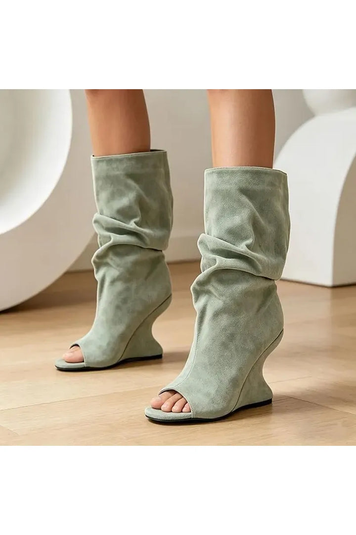European AndAmerican Hot Girls with Pleated Pile Sleeves,fish Mouth Cool Boots,women's Fashion, Big Tube,sloping Andknight Boots