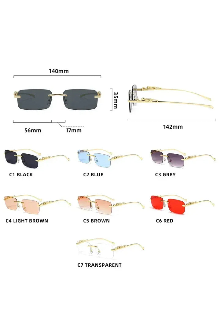 Klassische randlose Sonnenbrille mit Leoparden-Dekoration