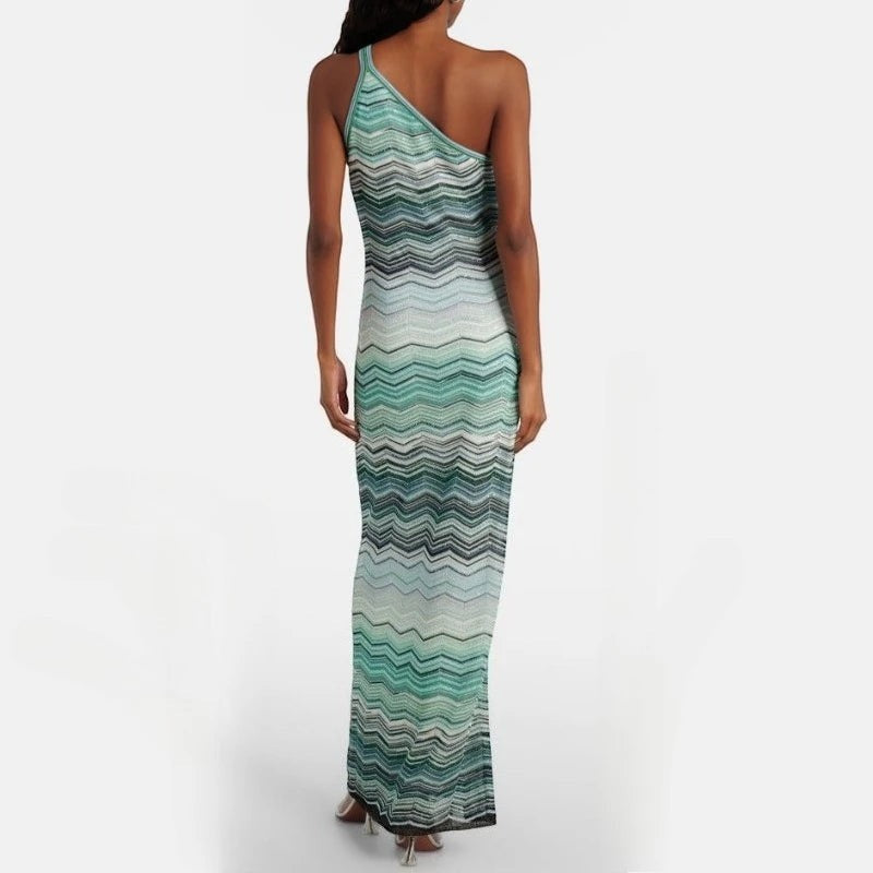 Aurora Zigzag One Shoulder Maxi Dress