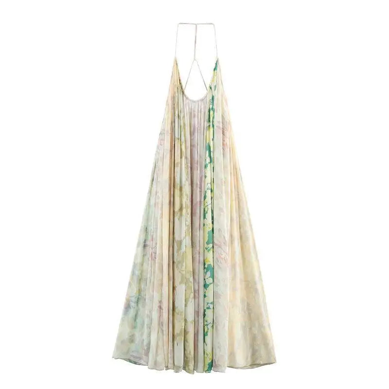 LÉONIE Patchwork Midi Kleid – Elegantes Sommerkleid mit Print