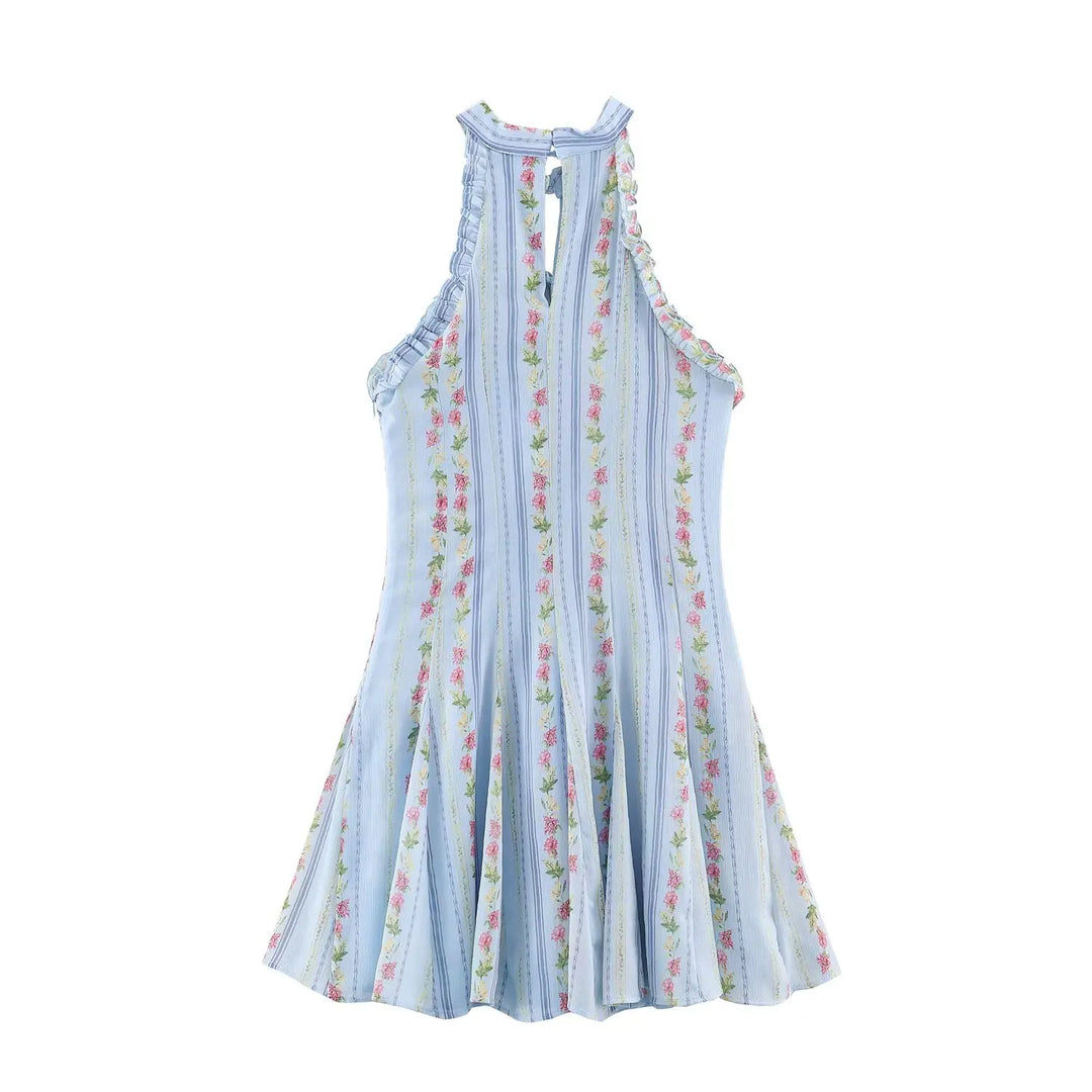 Camille – Vintage Floral Halter Mini Kleid