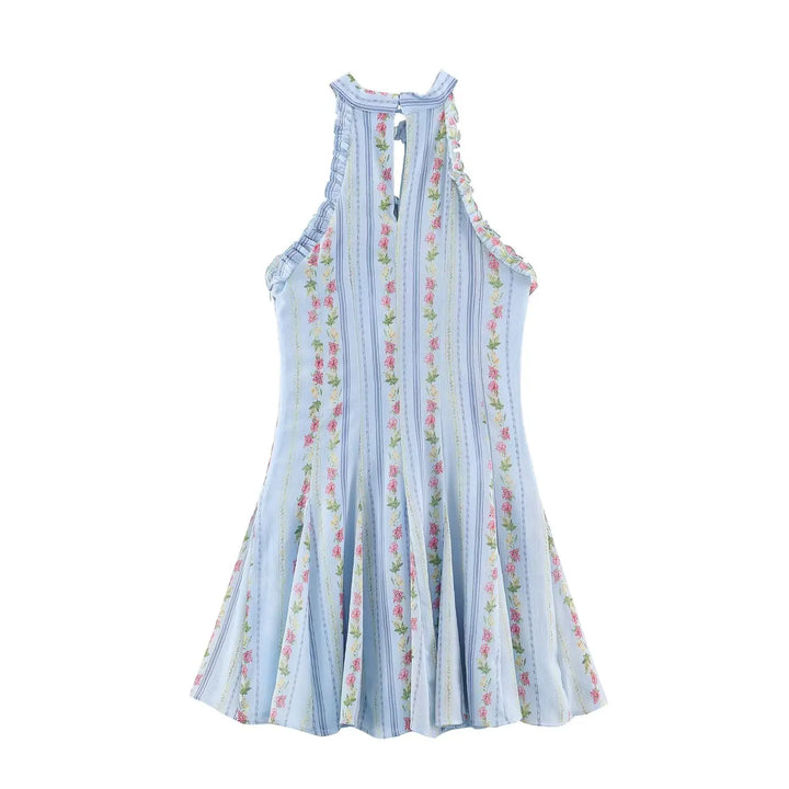 Camille – Vintage Floral Halter Mini Kleid