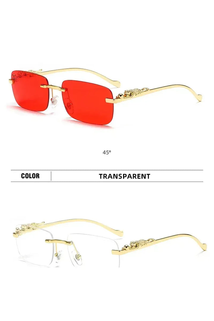 Klassische randlose Sonnenbrille mit Leoparden-Dekoration