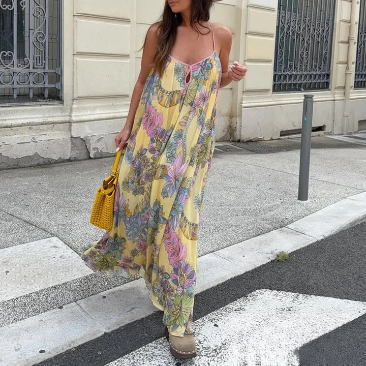 AMÉLIE Chiffon Maxi Kleid – Florales Sommerkleid mit Rückenausschnitt