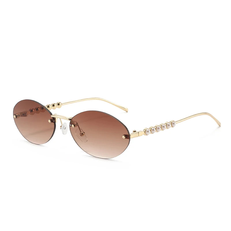 Rimless Oval Metal Sun Glasses Women Men Exquisite Sun Glasses Daily Leisure Eyeglasses Lady Man UV400 Protective Glasses