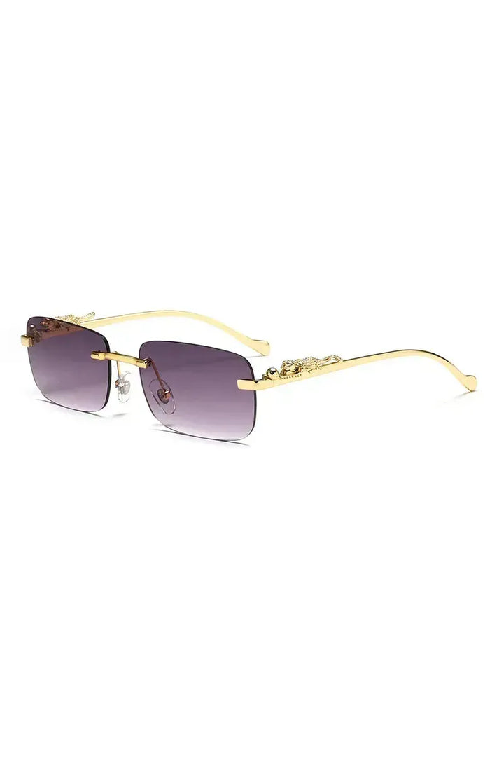Klassische randlose Sonnenbrille mit Leoparden-Dekoration