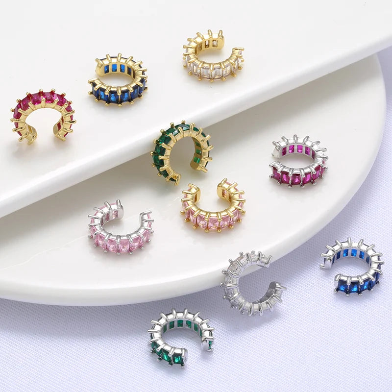 C-Shaped Clips Gold Color Cubic Zirconia Crystal Earrings No Piercing Required Women's Jewelry Fairy-Style Clip Earrings:VE559