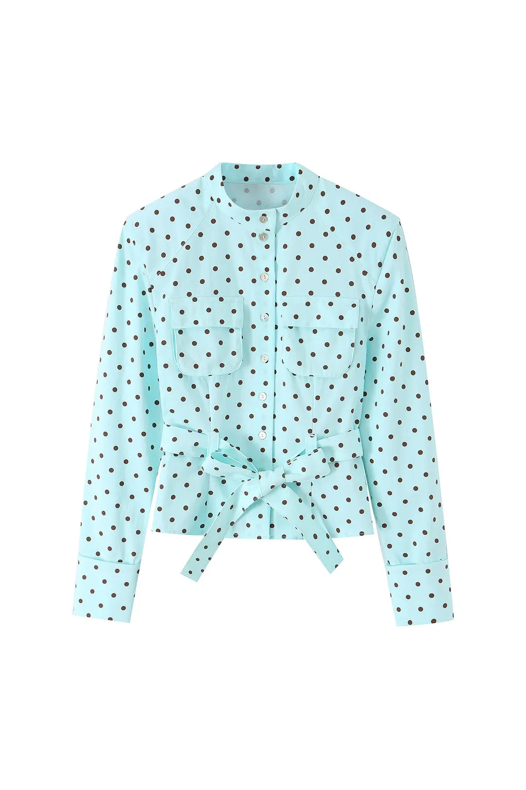HH 2026 Spring Summer French Polka Dot 2 Piece Set Women Belted Long Sleeve Shirt Shorts Elegant Casual Business Outfit