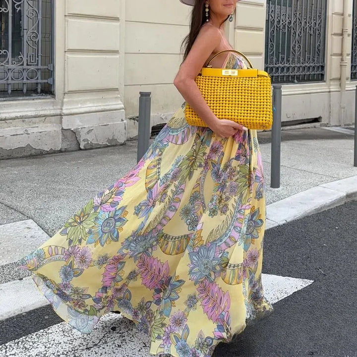 AMÉLIE Chiffon Maxi Kleid – Florales Sommerkleid mit Rückenausschnitt