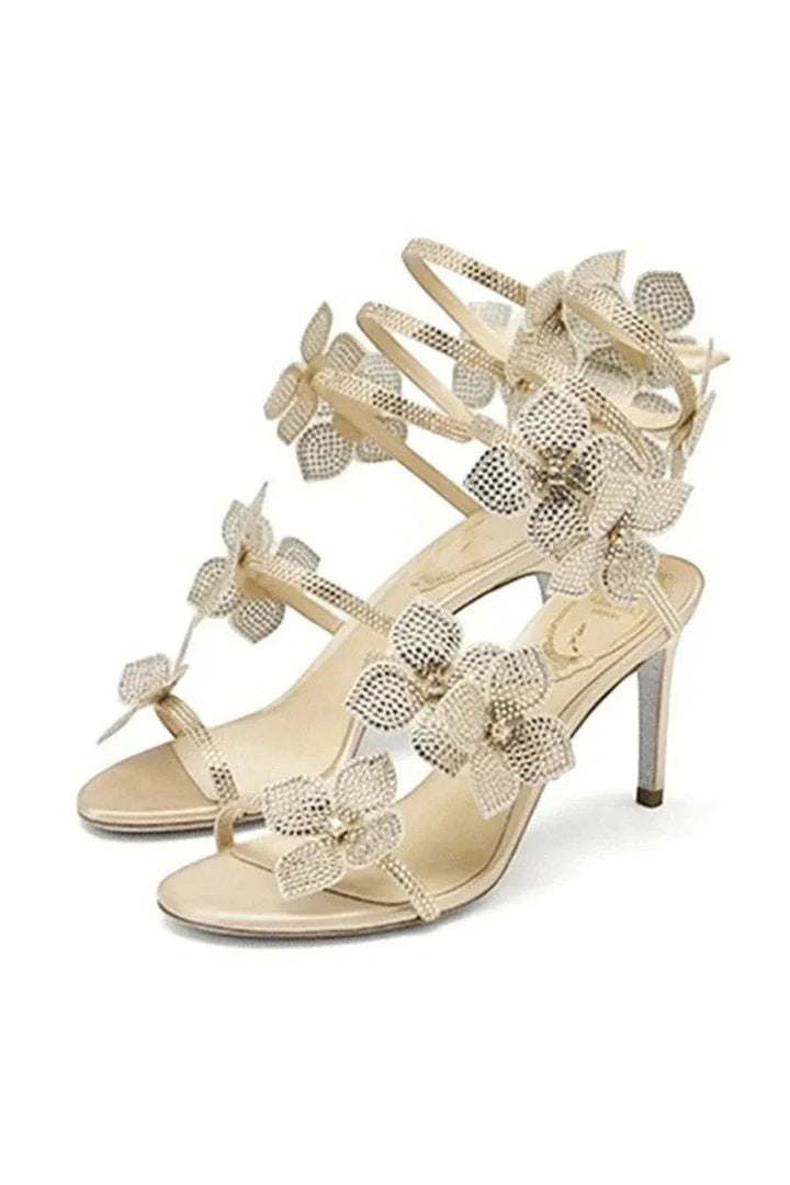 Crystal Flower High Heel Sandals – Elegant Glamour