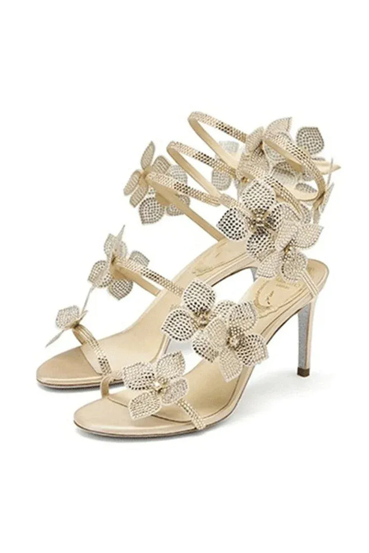 Crystal Flower High Heel Sandals – Elegant Glamour