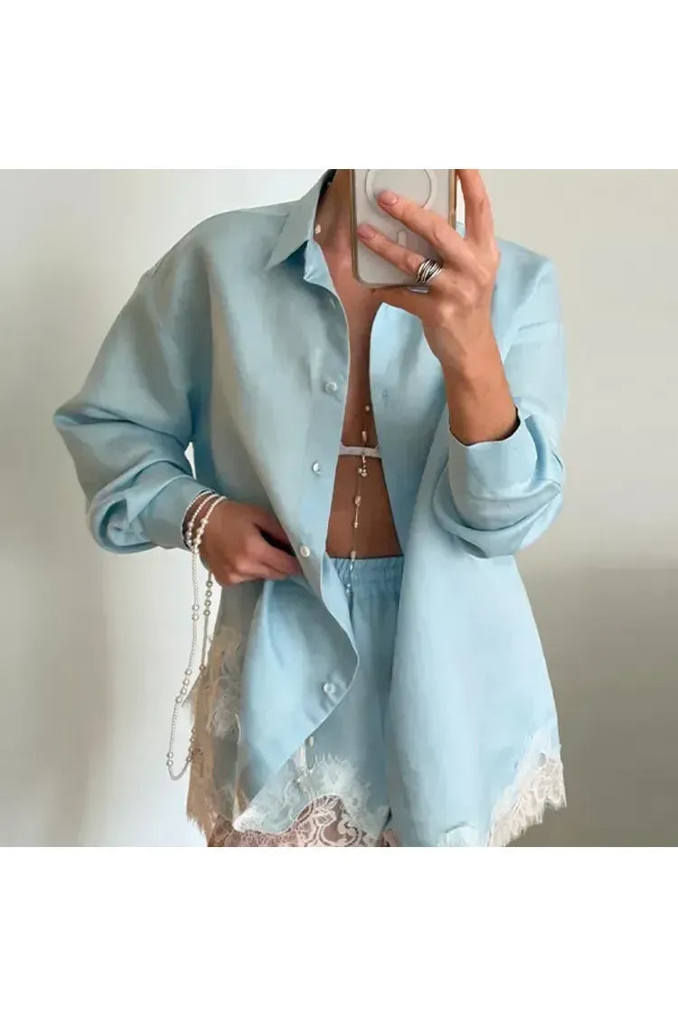 Lucienne Chic Set – Elegante Bluse & Shorts mit Spitzen-Details