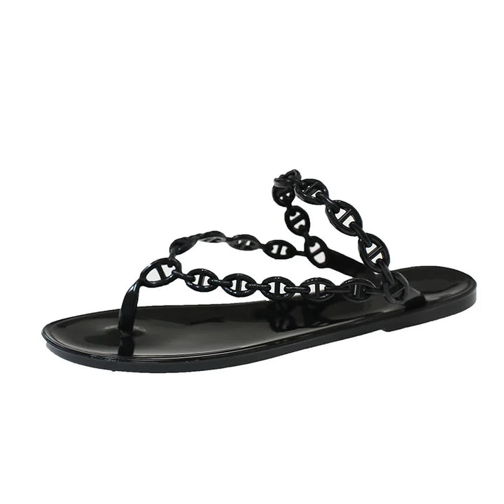 Anti-Slip Flat Sandals Women's Outdoor Beach Slippers Crystal Rhinestone Thong Slippers PVC Material Comfortable Casual Shoes