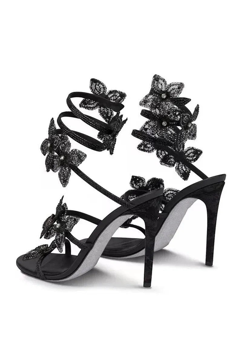 Crystal Flower High Heel Sandals – Elegant Glamour
