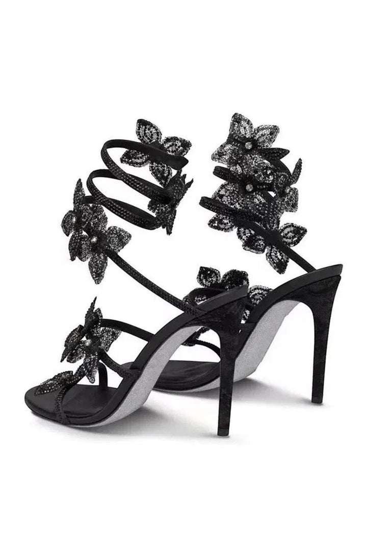 Crystal Flower High Heel Sandals – Elegant Glamour