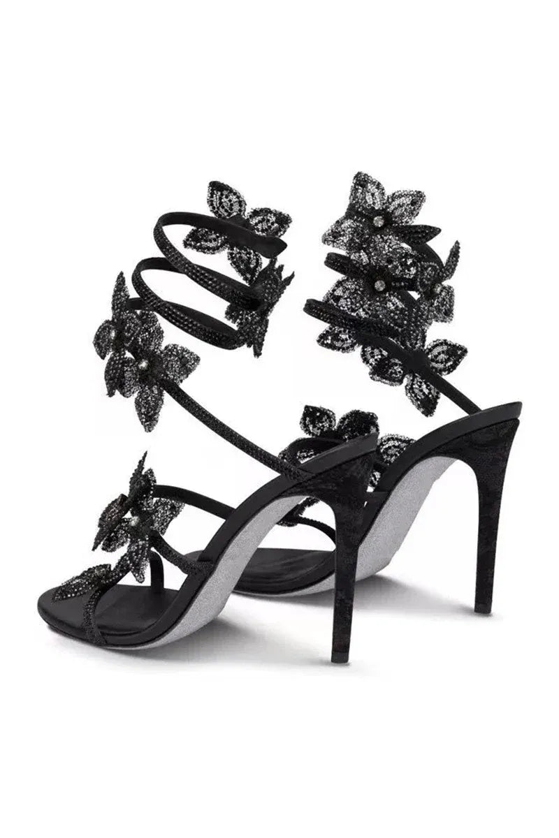 Crystal Flower High Heel Sandals – Elegant Glamour