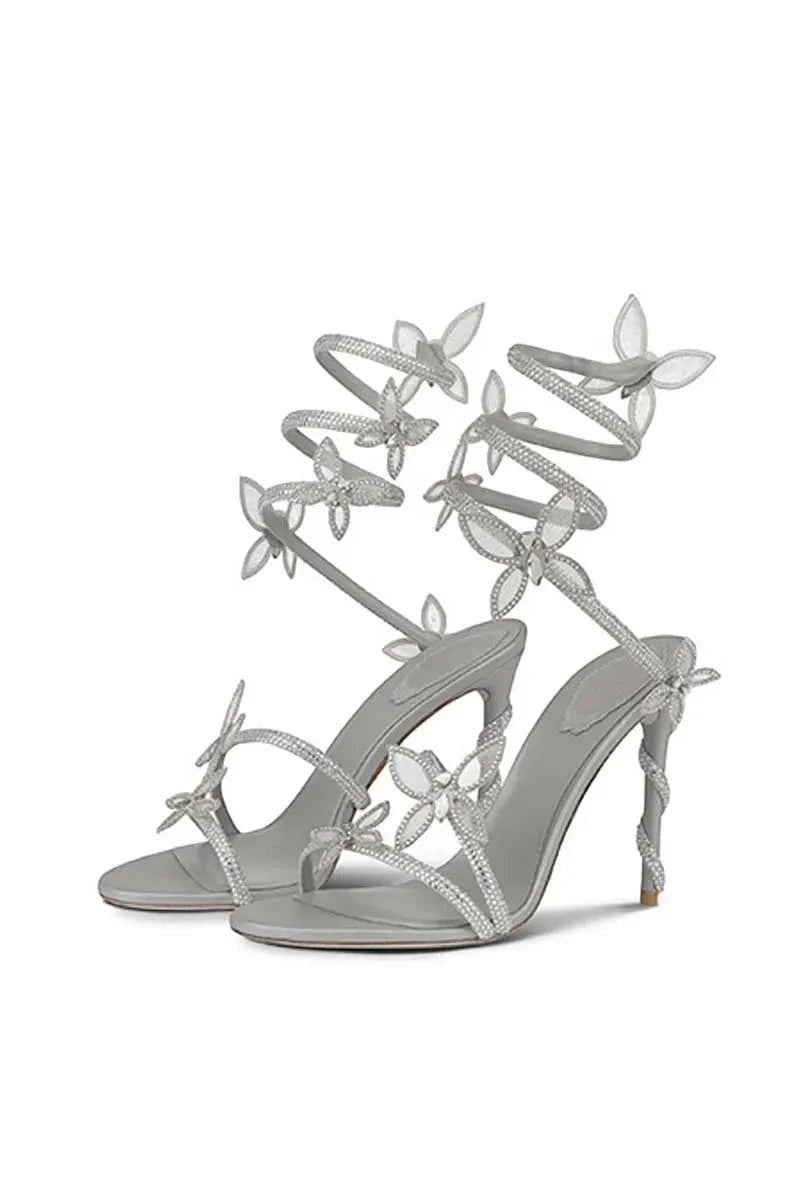 Crystal Flower High Heel Sandals – Elegant Glamour