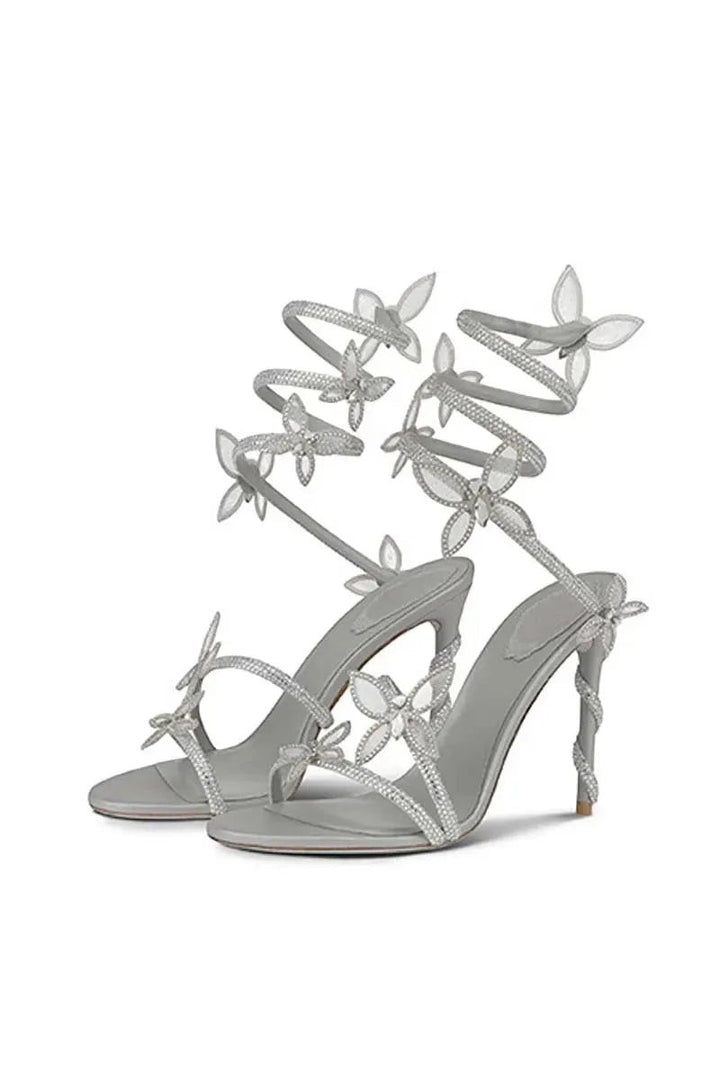 Crystal Flower High Heel Sandals – Elegant Glamour