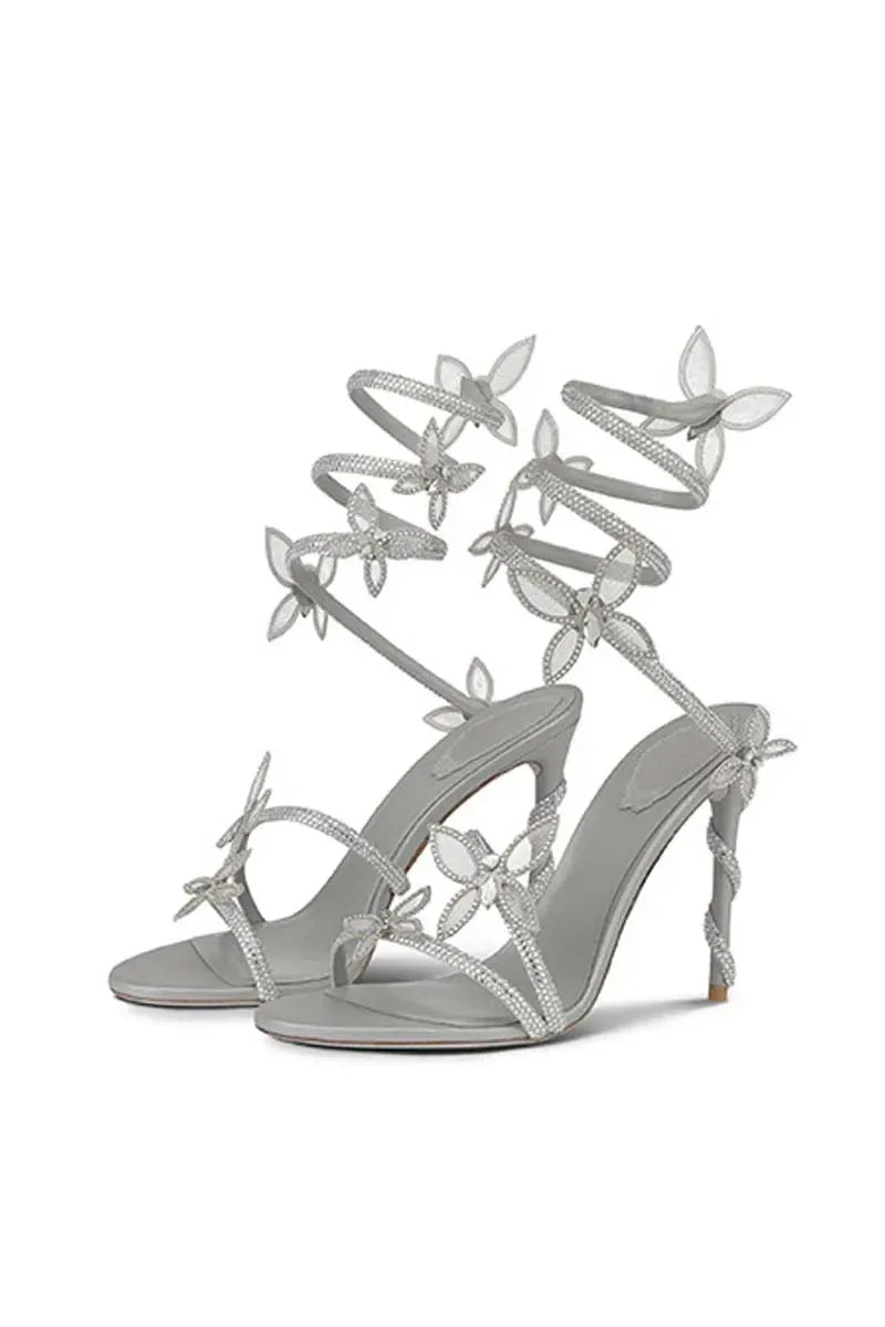 Crystal Flower High Heel Sandals – Elegant Glamour