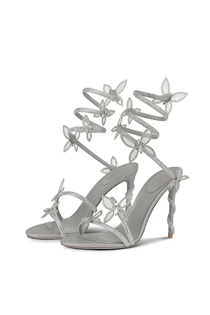 Crystal Flower High Heel Sandals – Elegant Glamour