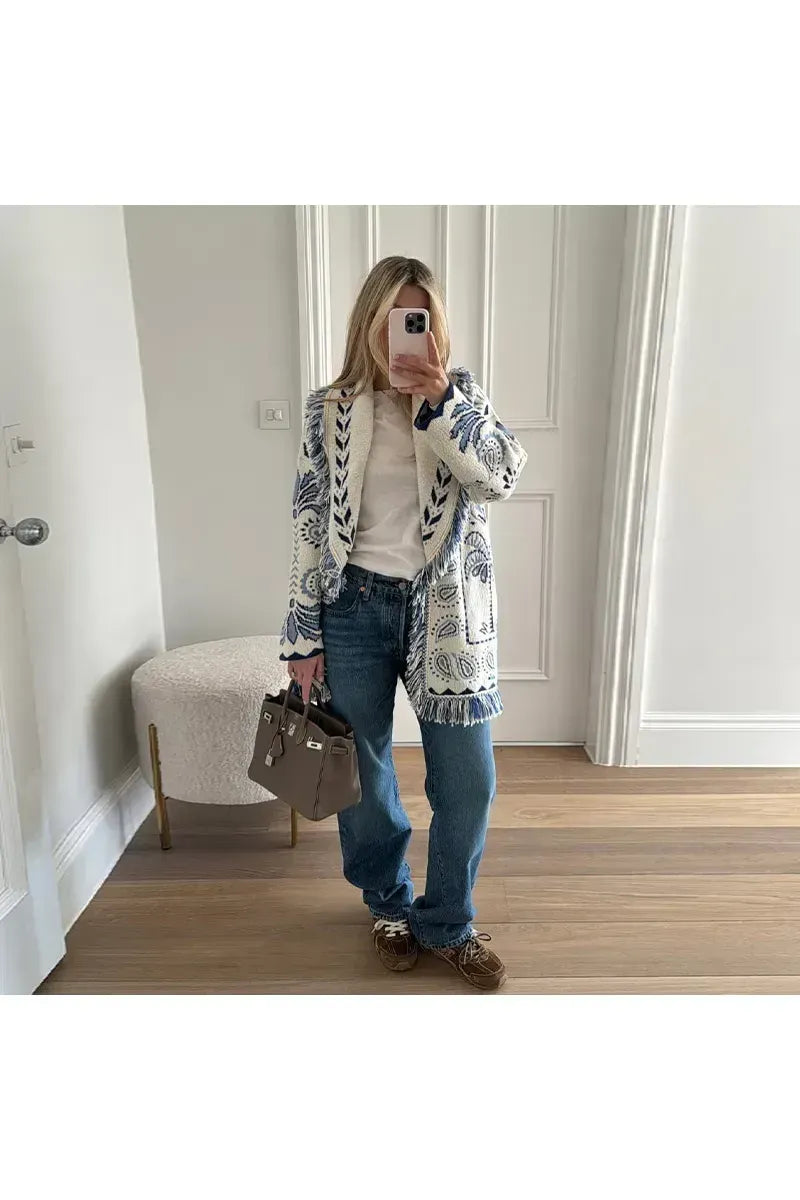 Amelie Boho Chic – Damen Strickjacke mit Quasten