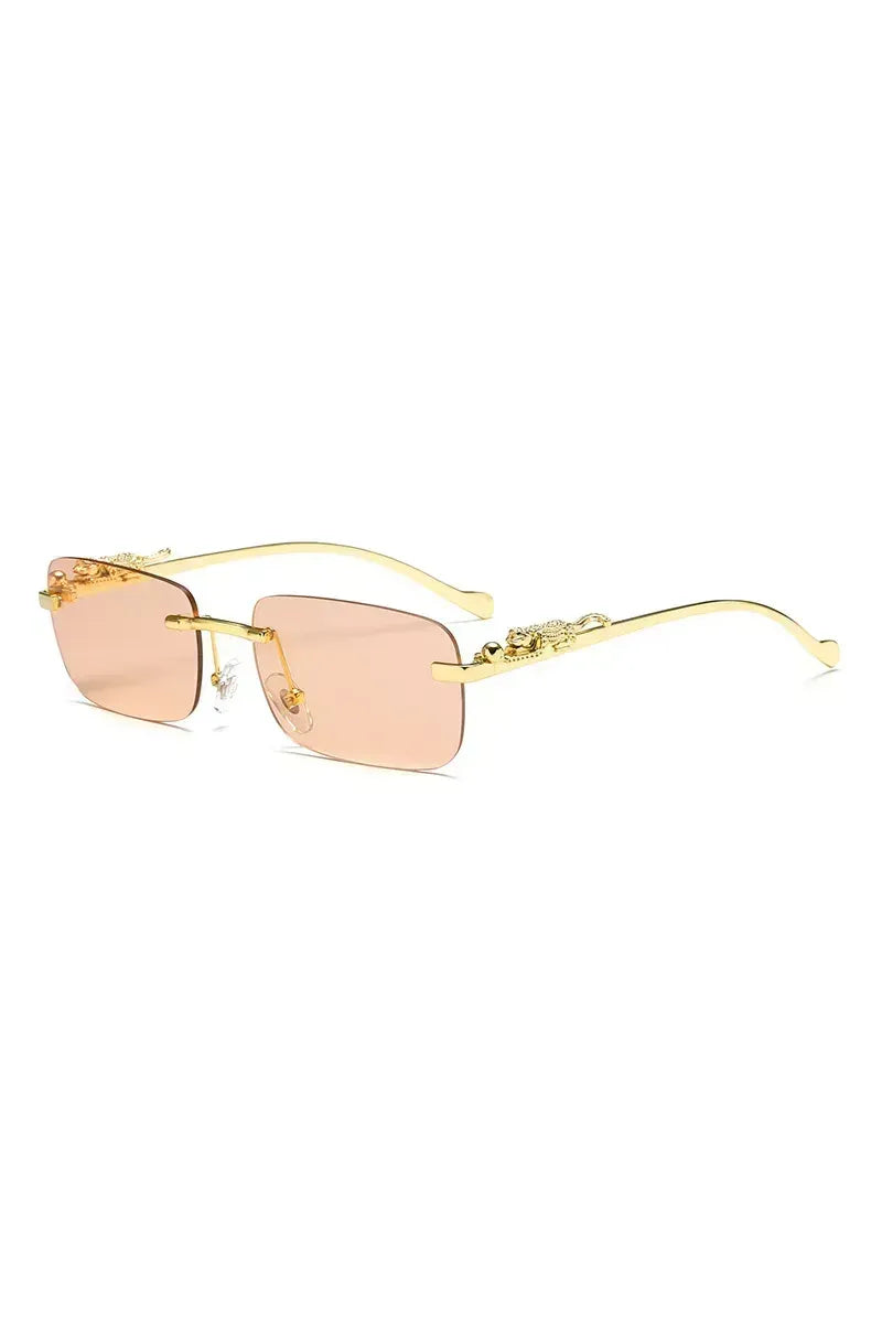 Klassische randlose Sonnenbrille mit Leoparden-Dekoration