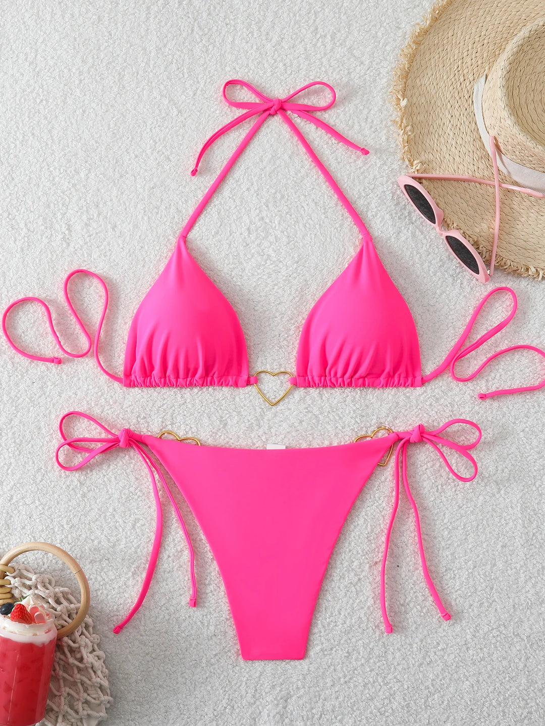 Triangle Halter String Thong Bikinis 2026 Women Sexy Swimsuit Solid Heart Swimwear Female Bathers Bathing Swimming Swim Suit