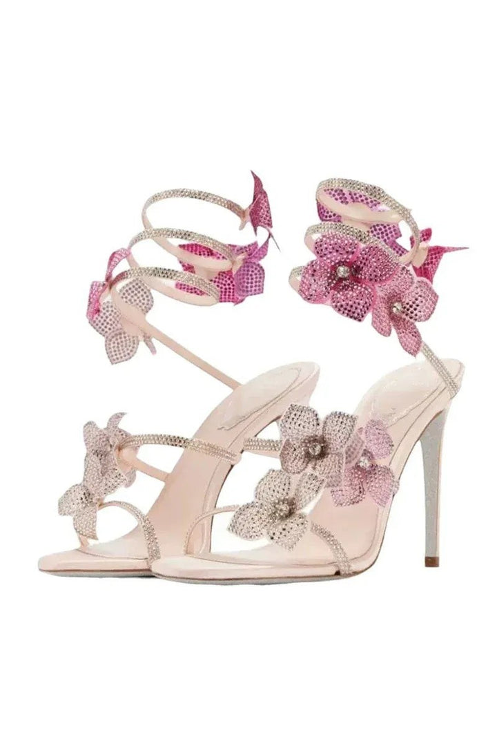 Crystal Flower High Heel Sandals – Elegant Glamour