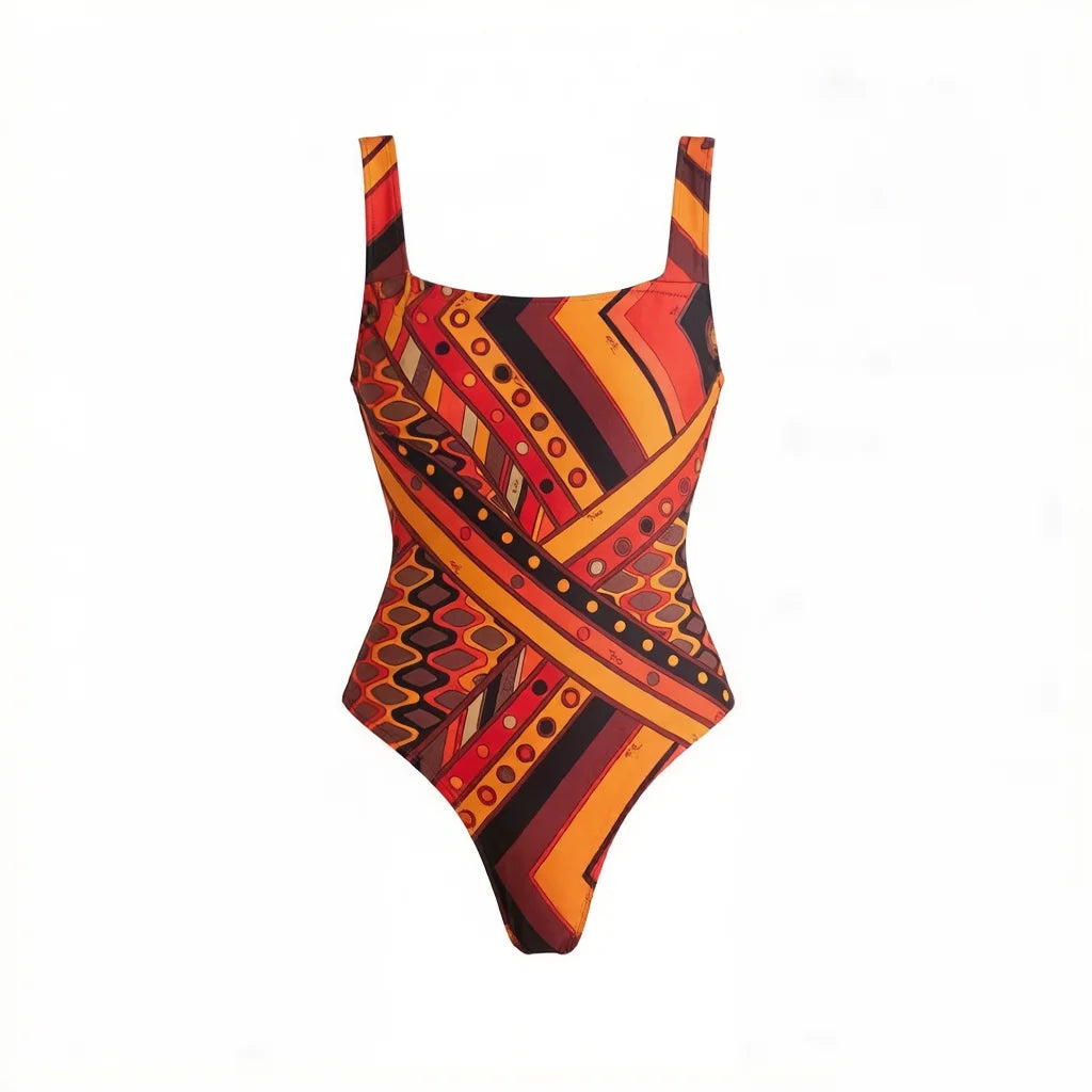 Vintage Print Long Sleeve Swimsuit Set