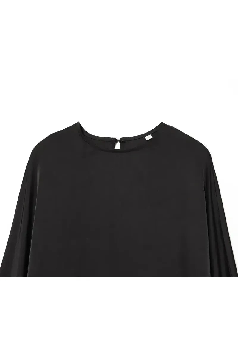 Amelia – Elegante Damen Spitzenbluse asymmetrisch, langarm & schwarz