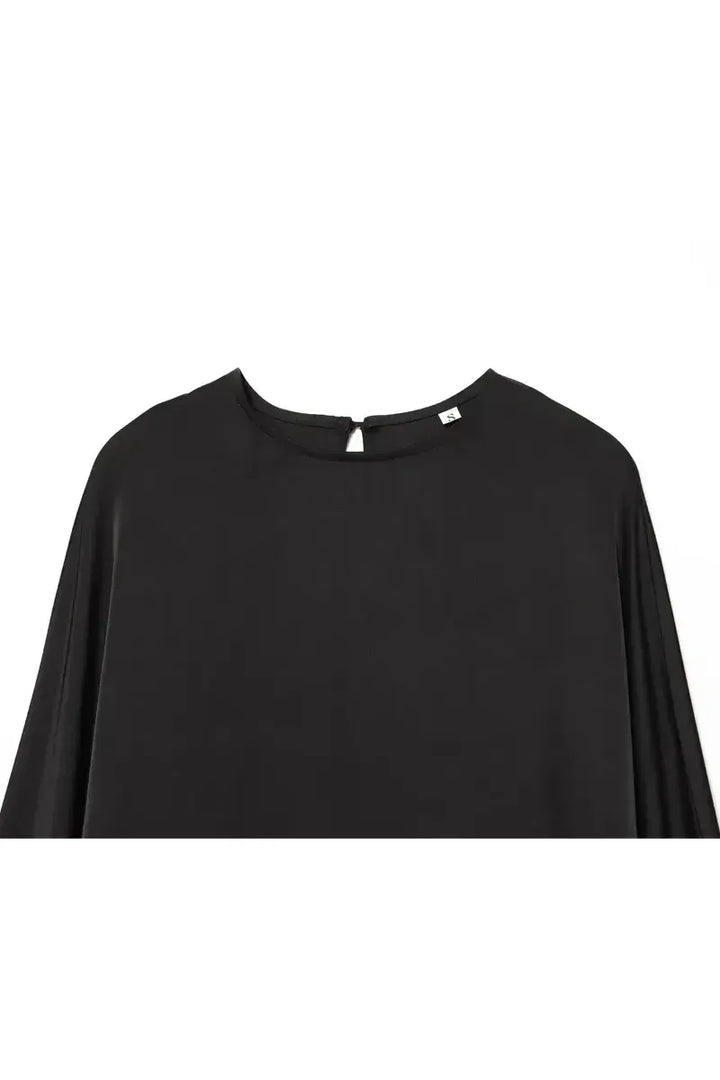Amelia – Elegante Damen Spitzenbluse asymmetrisch, langarm & schwarz