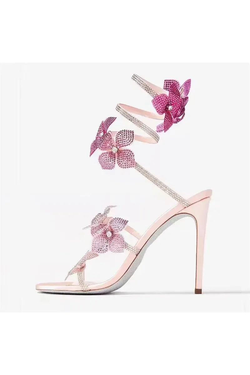Crystal Flower High Heel Sandals – Elegant Glamour
