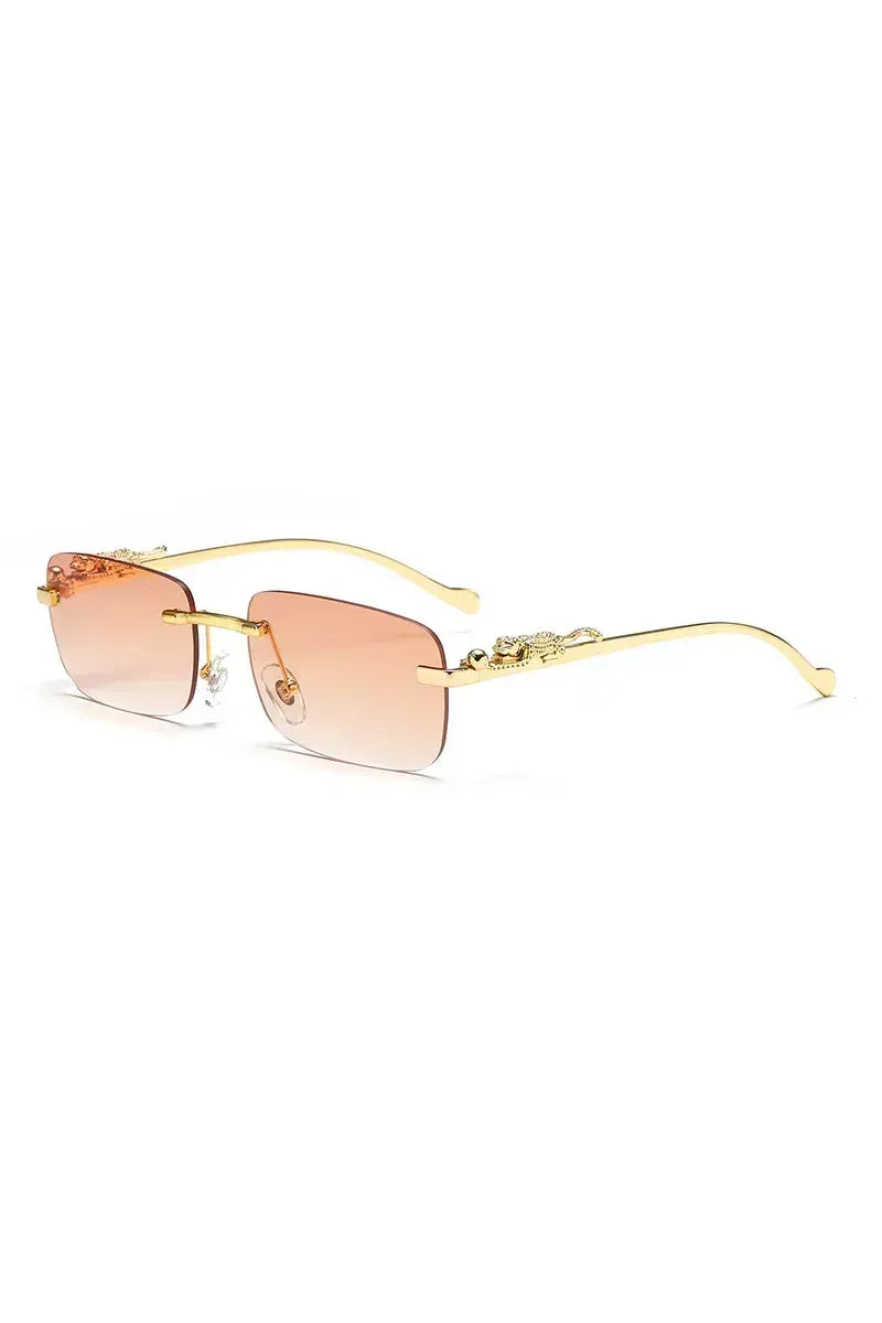 Klassische randlose Sonnenbrille mit Leoparden-Dekoration