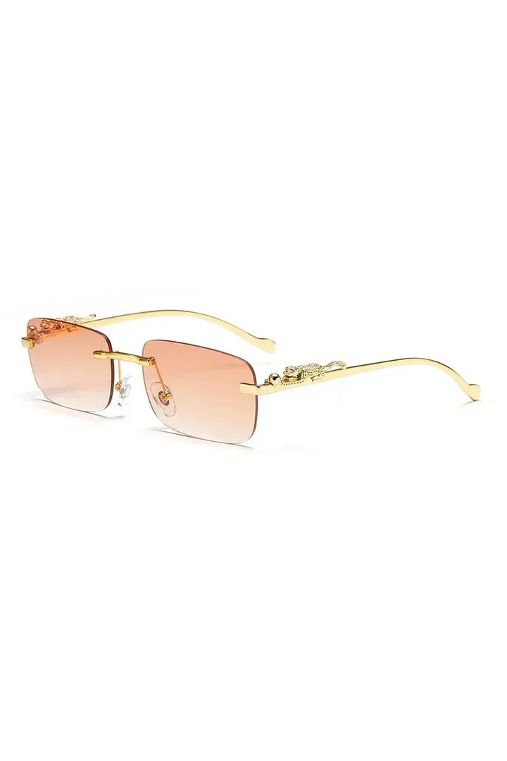 Klassische randlose Sonnenbrille mit Leoparden-Dekoration