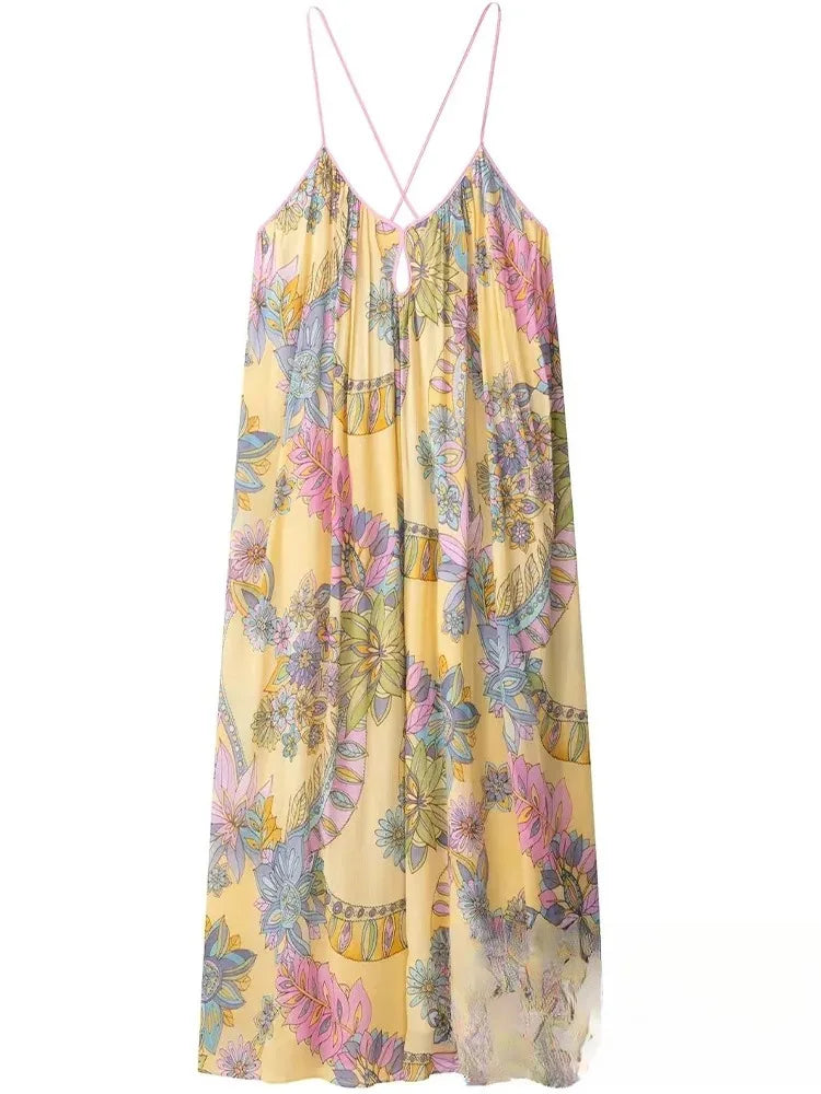 AMÉLIE Chiffon Maxi Kleid – Florales Sommerkleid mit Rückenausschnitt