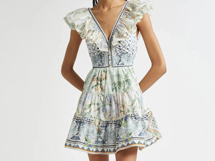 Camille Colorblock Minikleid – Elegantes Patchwork Kleid mit V-Ausschnitt