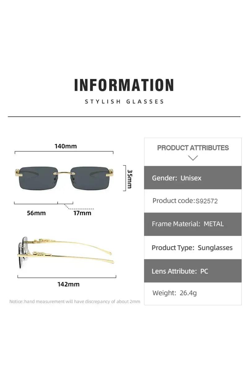 Klassische randlose Sonnenbrille mit Leoparden-Dekoration
