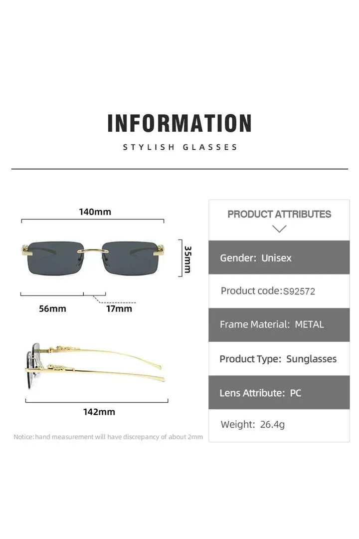 Klassische randlose Sonnenbrille mit Leoparden-Dekoration
