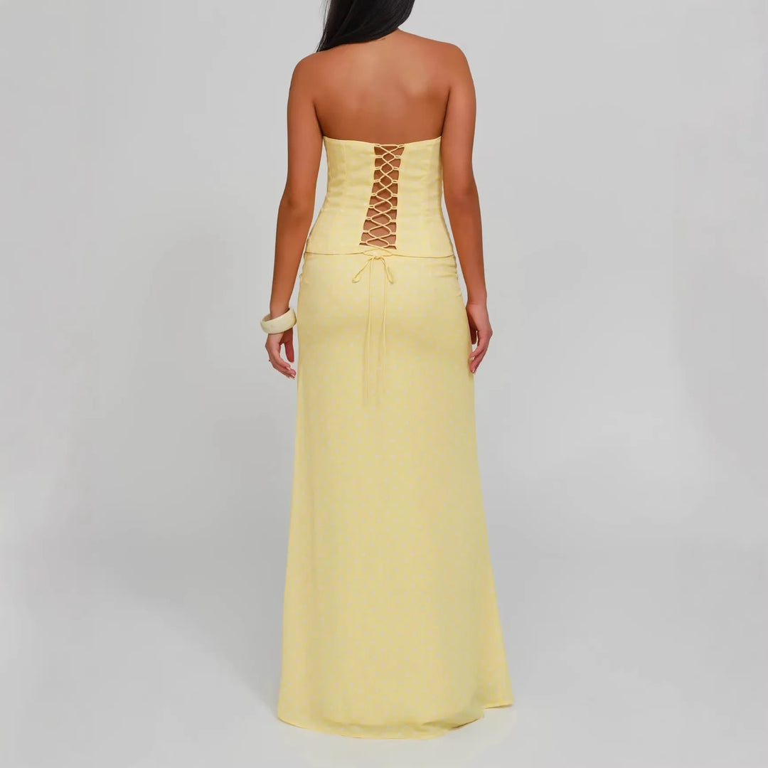 Solid Thin Skirts Set for Women Lace Up Strapless Tight Top Low Waist Straight Skirt 2026 NEW Summer Vacation Party Lady Outfit