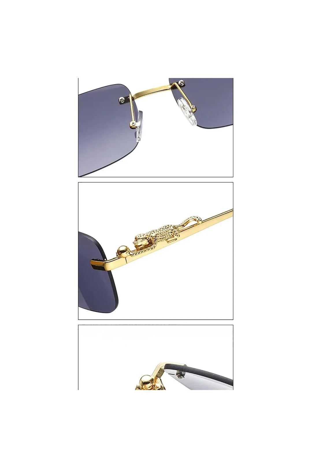 Klassische randlose Sonnenbrille mit Leoparden-Dekoration