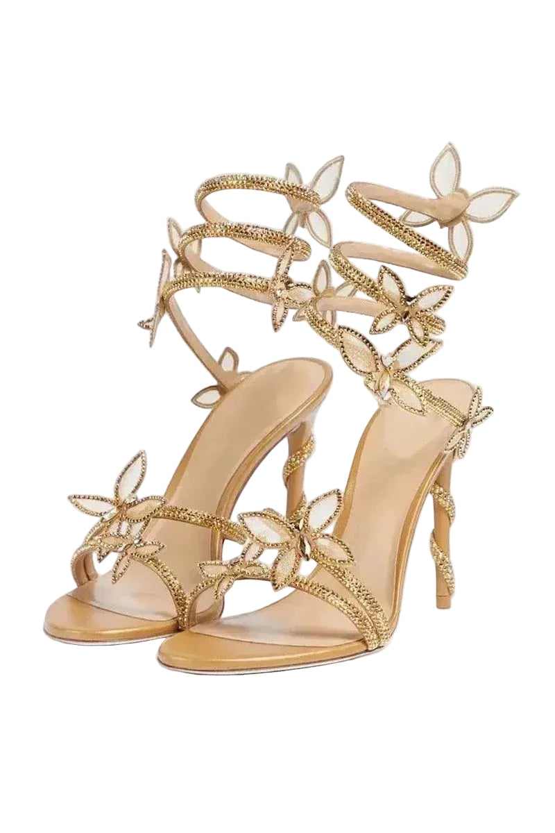 Crystal Flower High Heel Sandals – Elegant Glamour