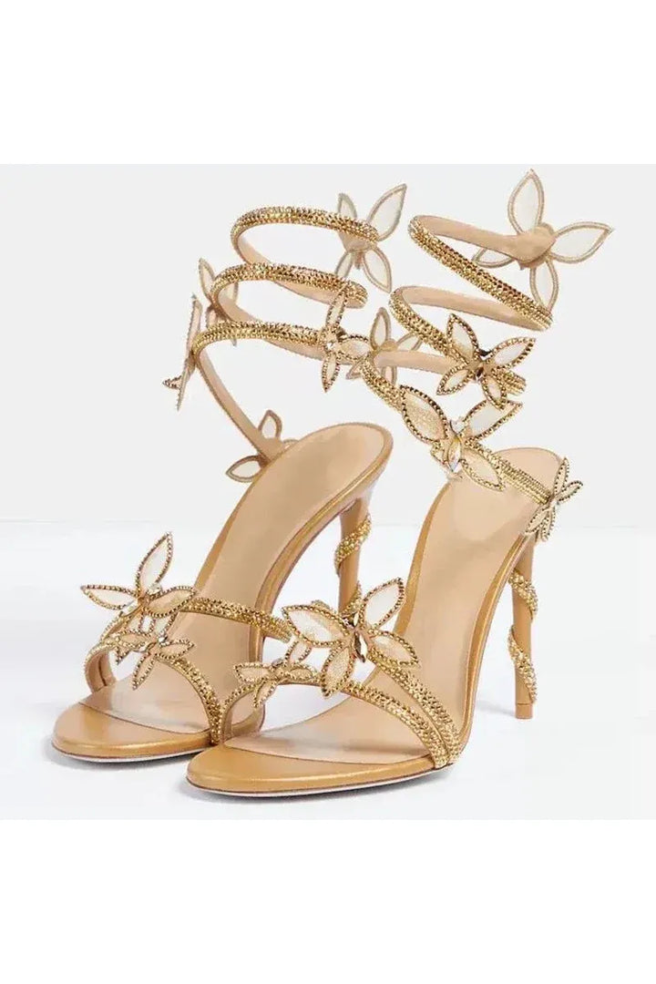 Crystal Flower High Heel Sandals – Elegant Glamour