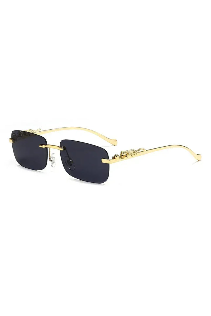 Klassische randlose Sonnenbrille mit Leoparden-Dekoration