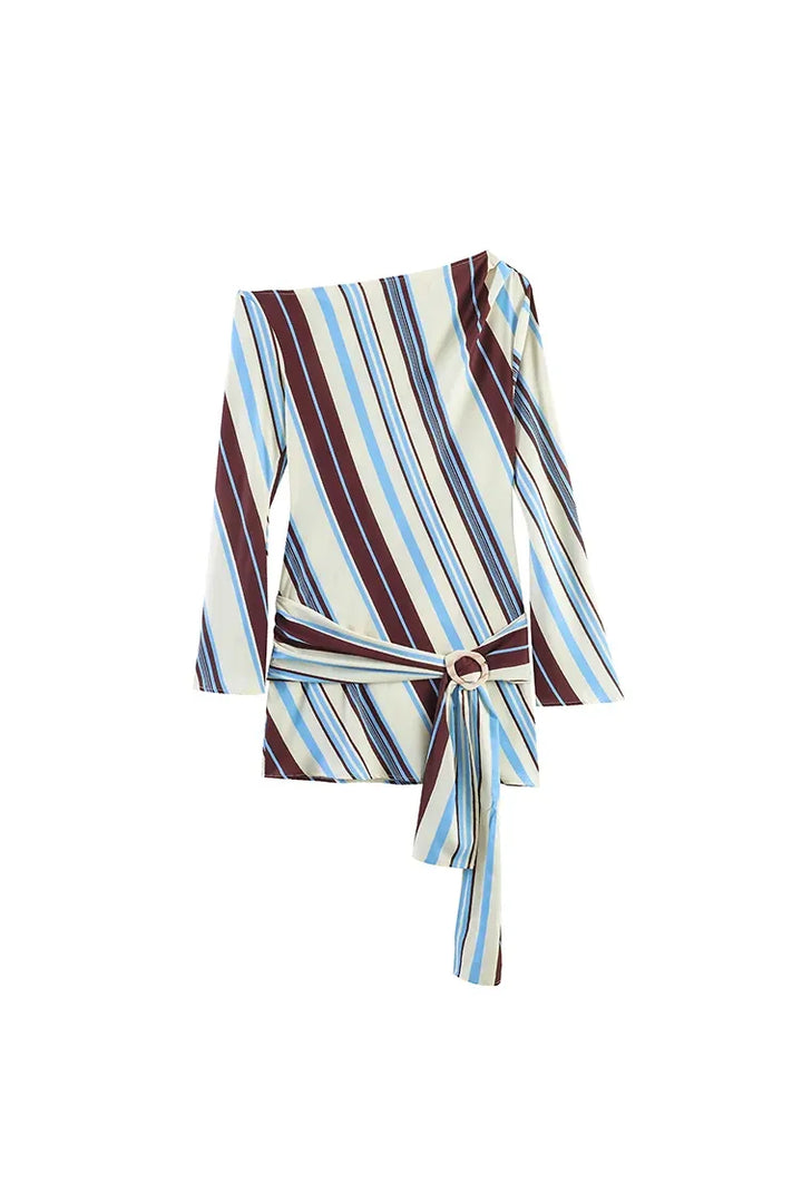 Striped One Shoulder Mini Dress – Resort Elegance