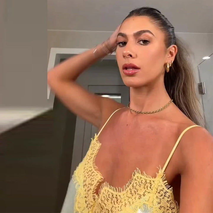 Sexy Women's Lace Sequined Vest Short Skirt Sets V-neck Backless Crop Sling Tops Mini A-line Skirt 2026 Summer Lady Beach Suit