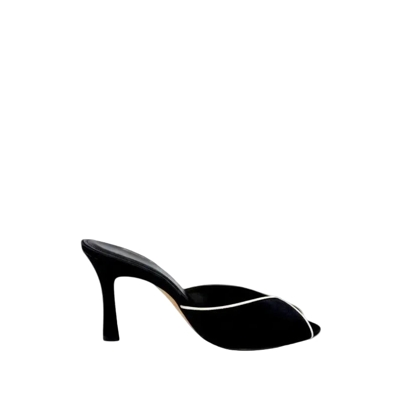 Satin Wave Trim Mule Sandals