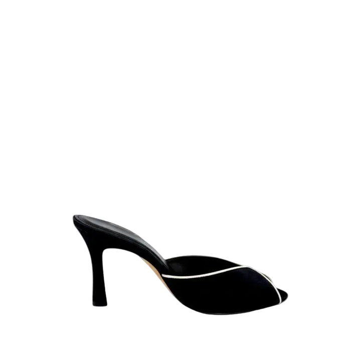 Satin Wave Trim Mule Sandals