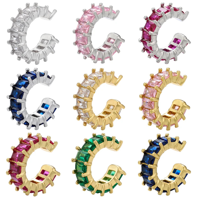 C-Shaped Clips Gold Color Cubic Zirconia Crystal Earrings No Piercing Required Women's Jewelry Fairy-Style Clip Earrings:VE559