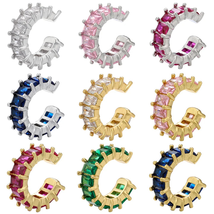 C-Shaped Clips Gold Color Cubic Zirconia Crystal Earrings No Piercing Required Women's Jewelry Fairy-Style Clip Earrings:VE559